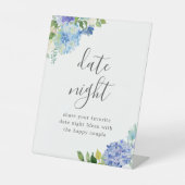 Blue Flower Hydrangea Date Night Sign Reclamebord Met Voetstuk (Voorkant)