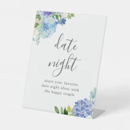 Blue Flower Hydrangea Date Night Sign Reclamebord Met Voetstuk