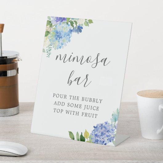 Blue Flower Hydrangea Mimosa Bar Sign Reclamebord Met Voetstuk (Insitu)