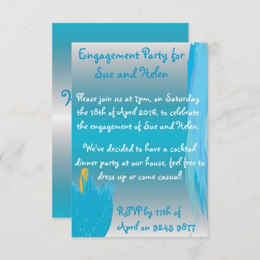 Blue Flower Invite Kaart (Voorkant / Achterkant)