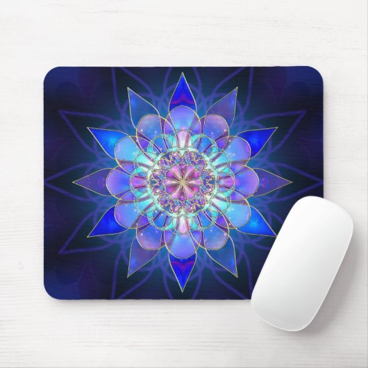 Blue Flower Mandala Fractal Muismat (Met muis)