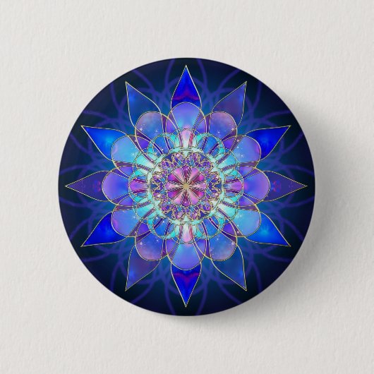 Blue Flower Mandala Fractal Ronde Button 5,7 Cm (Voorkant)