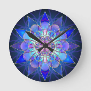 Blue Flower Mandala Fractal Ronde Klok