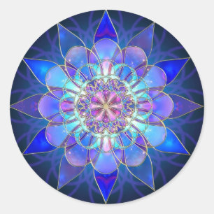 Blue Flower Mandala Fractal Ronde Sticker