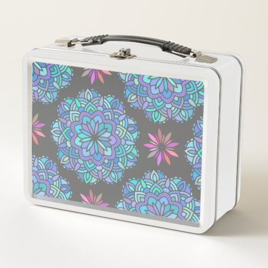 Blue Flower Mandala Metal Lunch Box (Voorkant)