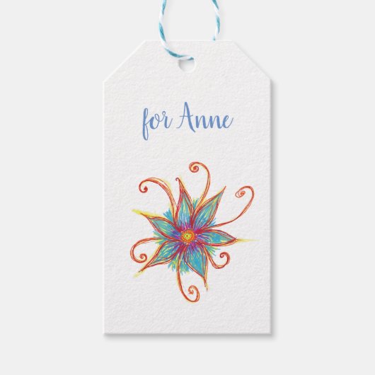 Blue Flower Mandala persoonlijk op maat Cadeaulabel (Voorkant)