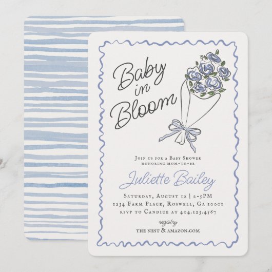 Blue Flower Market Boerderij Baby shower Invitatio Kaart (Voorkant / Achterkant)