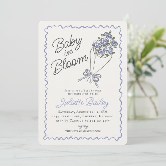 Blue Flower Market Boerderij Baby shower Invitatio Kaart (Staand voorkant)