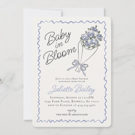 Blue Flower Market Boerderij Baby shower Invitatio Kaart (Voorkant)