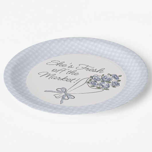 Blue Flower Market Fresh Floral Vrijgezellenfeest Papieren Bordje (Gekanteld)