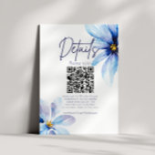 Blue Flower Minimalist QR CODE Bruiloft Details Informatiekaartje