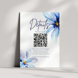 Blue Flower Minimalist QR CODE Bruiloft Details Informatiekaartje