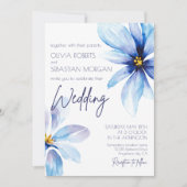 Blue Flower Minimalistische elegante bruiloft Kaart (Voorkant)
