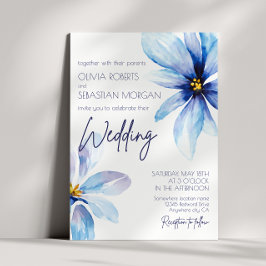 Blue Flower Minimalistische elegante bruiloft Kaart