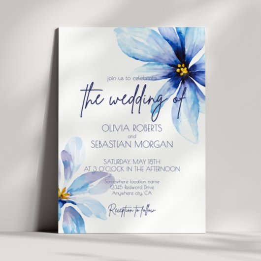 Blue Flower Minimalistische elegante bruiloft Kaart