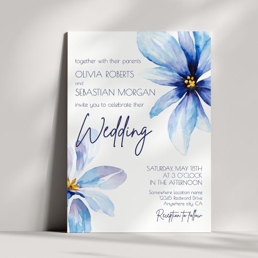 Blue Flower Minimalistische elegante bruiloft Kaart