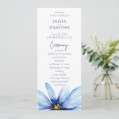 Blue Flower Minimalistische elegante bruiloft Programmakaart (Staand voorkant)