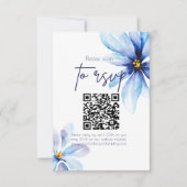 Blue Flower Minimalistische QR CODE bruiloft RSVP Kaartje (Voorkant)
