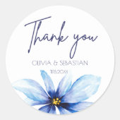 Blue Flower Minimalistische Waterverf Bedankt Ronde Sticker (Voorkant)