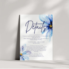 Blue Flower Minimalistische Waterverf bruiloft det Informatiekaartje