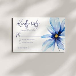 Blue Flower minimalistische Waterverf bruiloft RSVP Kaartje