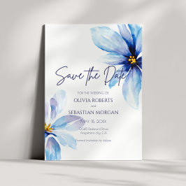 Blue Flower minimalistische Waterverf bruiloft Save The Date