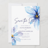 Blue Flower minimalistische Waterverf bruiloft Save The Date (Voorkant)
