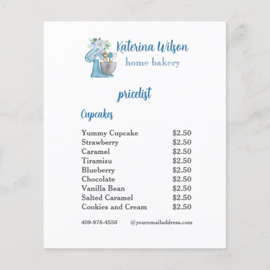Blue Flower Mixer Bakkerij Bedrijfsmenu Flyer (Voorkant)