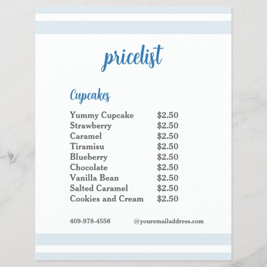 Blue Flower Mixer Cupcake Prijslijst Flyer (Voorkant)