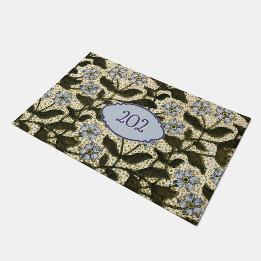 Blue Flower Mosaic  botanical - nummer toevoegen Deurmat (Schuin)
