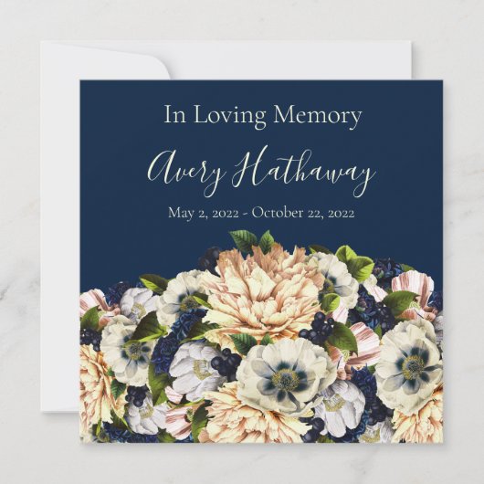 Blue Flower Navy Background Funeral Memorial (Voorkant)