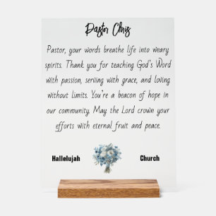 Blue Flower Pastor Appreciation Acryl Teken Acryl Bord