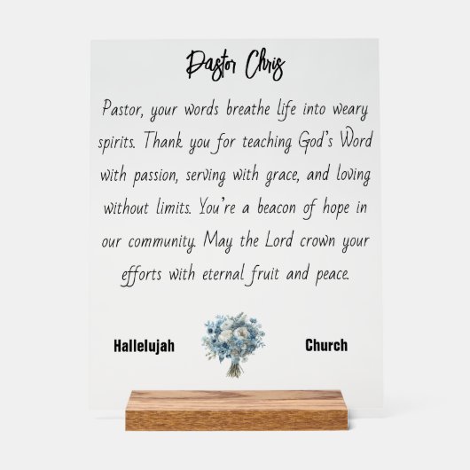 Blue Flower Pastor Appreciation Acryl Teken Bord (Voorkant)