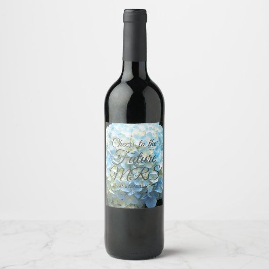 Blue Flower Petals persoonlijk Vrijgezellenfeest Wijn Etiket (Voorkant)