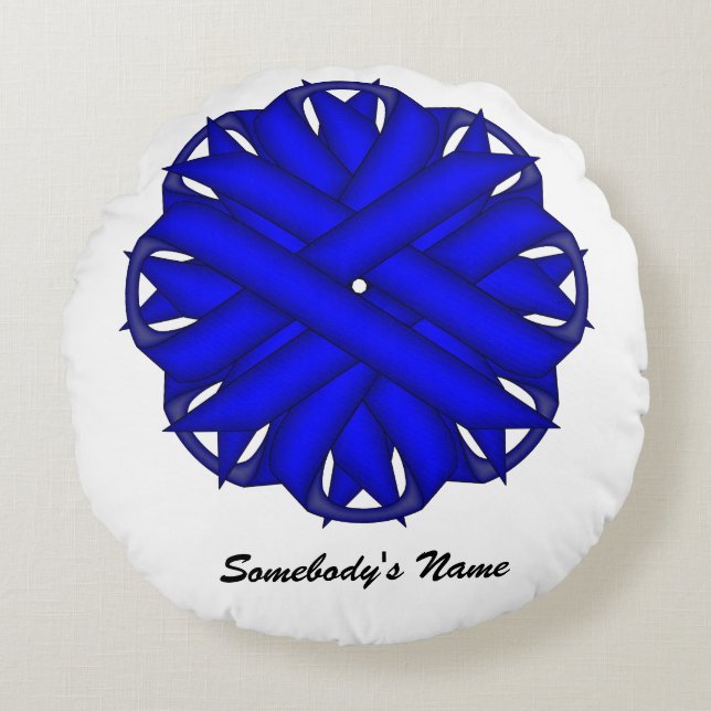 Blue Flower Ribbon van Kenneth Yoncich Rond Kussen (Voorkant)