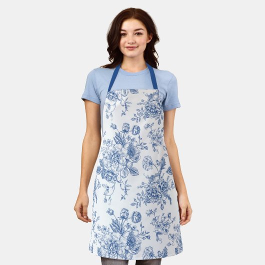 Blue Flower Spring Custom Text Apron Schort (Gedragen)