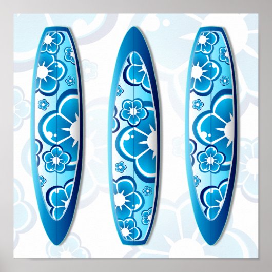 Blue Flower Surfboards Summer strand strart Poster (Voorkant)