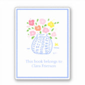 Blue Flower Vase Bookplate Sticker (Voorkant)