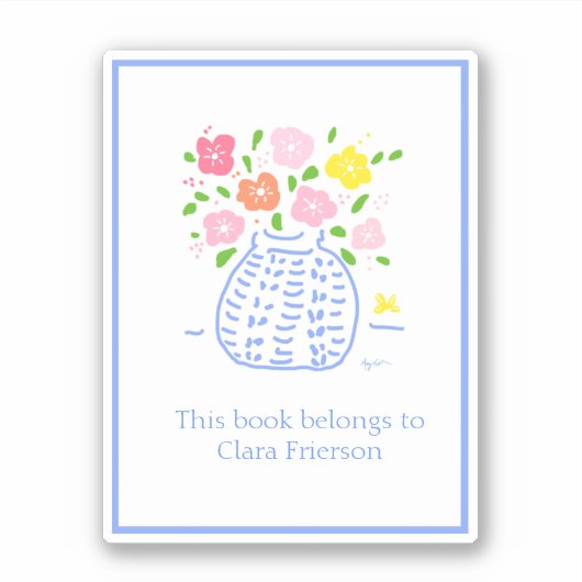 Blue Flower Vase Bookplate Sticker (Voorkant)