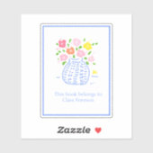 Blue Flower Vase Bookplate Sticker (Vel)