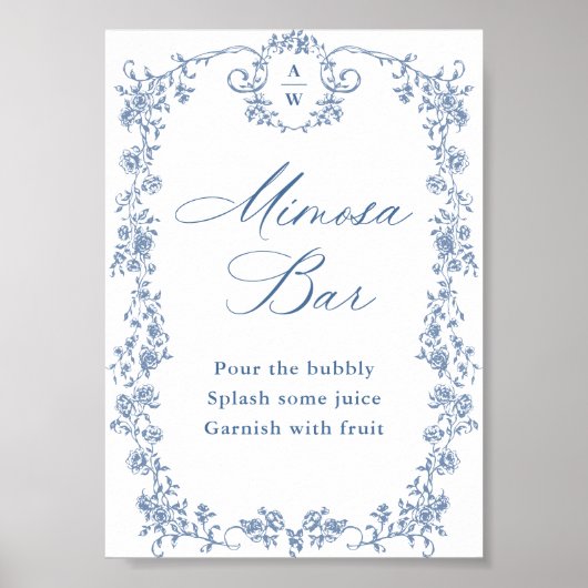Blue Flower  Victoriaans Grace Mimosa Bar Sign Poster (Voorkant)