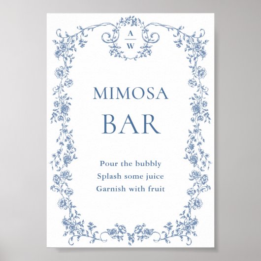 Blue Flower  Victoriaans Grace Mimosa Bar Sign Poster (Voorkant)