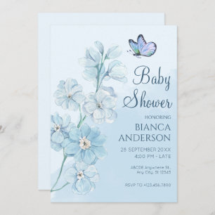 Blue Flower vlinder Waterverf Baby shower Kaart