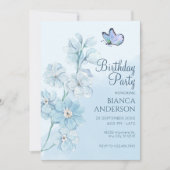 Blue Flower vlinder Waterverf Verjaardag Kaart (Voorkant)