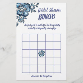 Blue Flower Vrijgezellenfeest Bingo Game Card Flyer