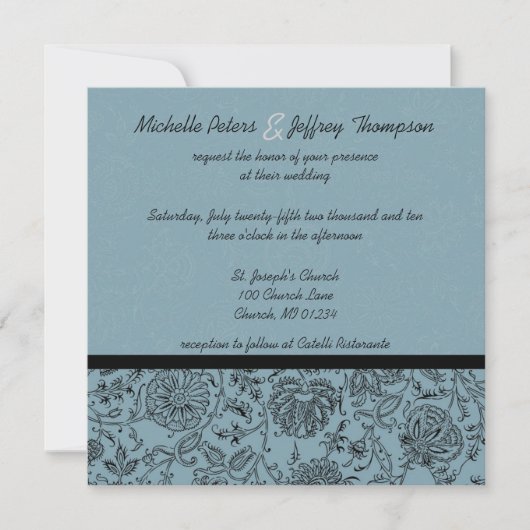 Blue Flower Wallpaper Wedding Invitations Kaart (Voorkant)