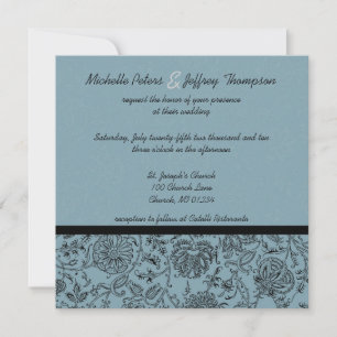 Blue Flower Wallpaper Wedding Invitations Kaart