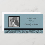 Blue Flower Wallpaper Wedding Save the Date (Voorkant / Achterkant)