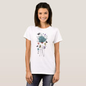Blue Flower Waterverf Art Vlinders Aangepaste naam T-shirt (Voorkant volledig)
