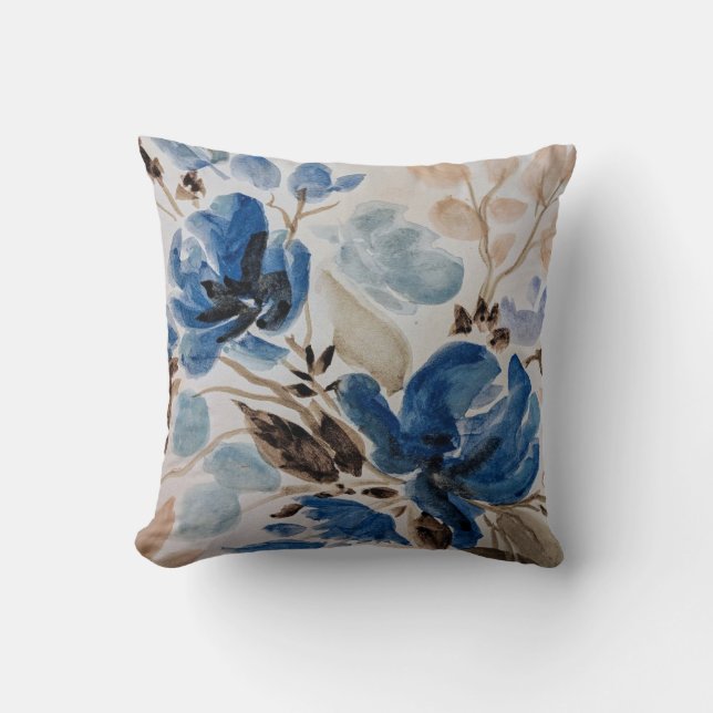 Blue Flower Waterverf Print Pillow Kussen (Voorkant)